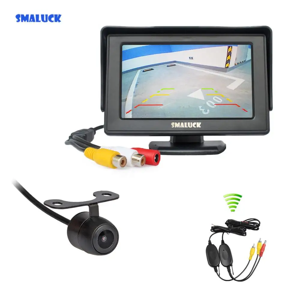 

Автомобильный монитор SMALUCK 4,3 дюйма, цветной TFT ЖК-монитор + Водонепроницаемая HD камера заднего вида, система парковки