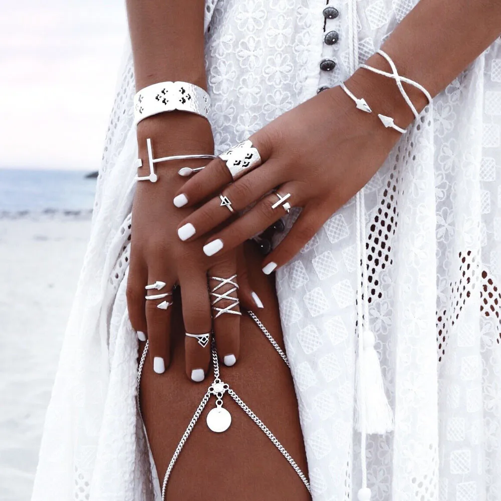 6 шт./компл. Для женщин богемные Винтаж в богемном стиле опал костяшки Совместное