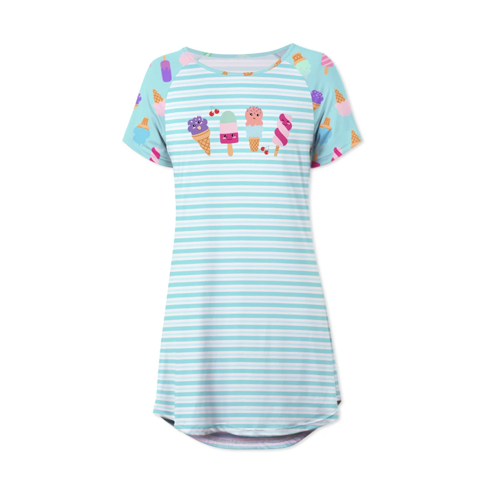 

Neatie Kiddie Night Sleepwear Dress Women Casual Short Sleeve O-neck Print Nightgowns Female Loose Home Cute Mini Dress Clothes