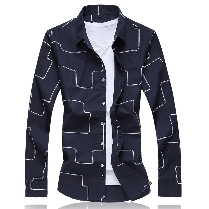 Новинка 2019 осенняя Модная брендовая мужская одежда приталенная Мужская рубашка