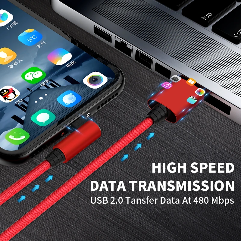 Posugear Micro USB кабель для быстрой зарядки шнур 90 градусов локоть нейлоновый плетеный