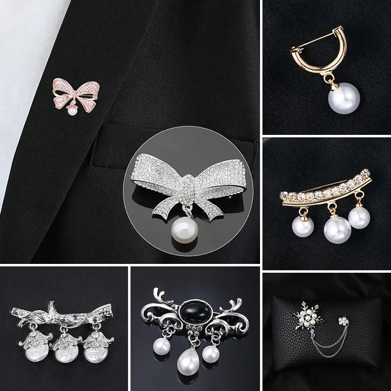 

1PC Wedding Rhinestone Bowknot Brooch Simulated Pearl Gift Jewelry Crystal Clothing Accessories Fashion