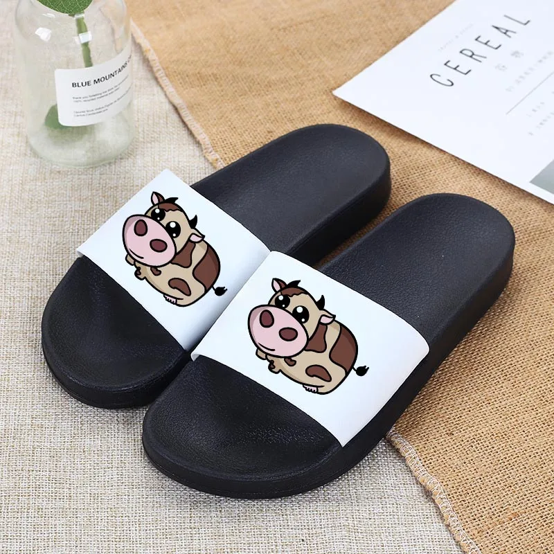 

Women Slippers Cows Print Cartoon Home Slippers Thick Sole Sandals Soft Anti-slip Home Floor Slides Shoes Ladies Flip Flops 2021