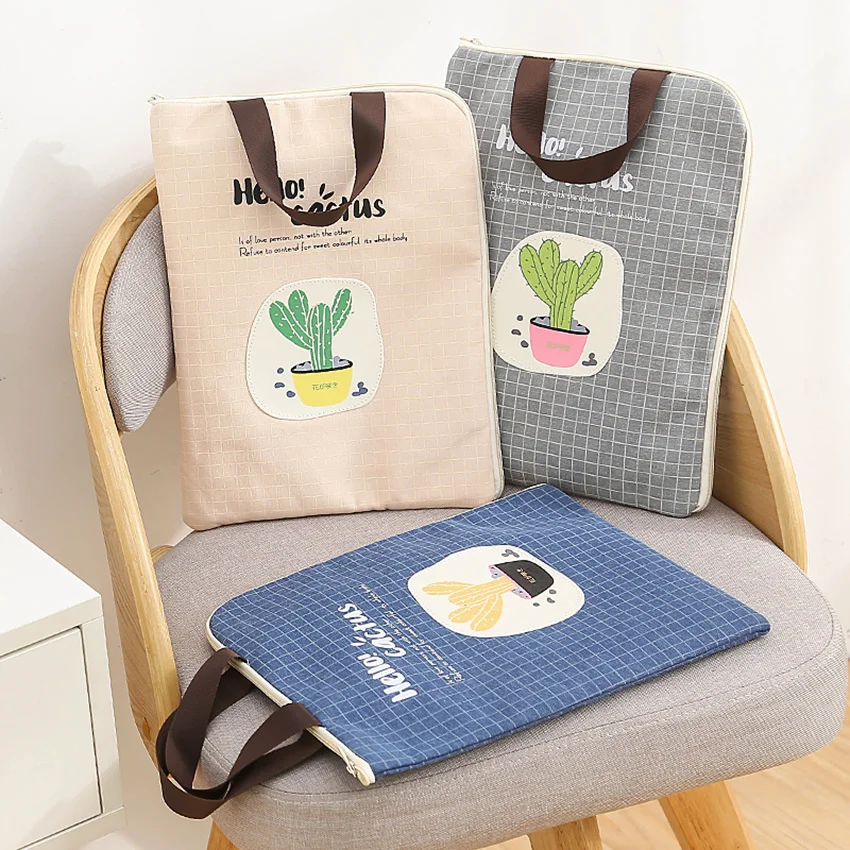 

Cute File Folder Bag Zipper Canvas Handbag Students Stationery Office Supplies Cactus Girls Boys Bag Document Paper Organization