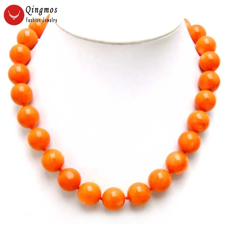 

Модное круглое ожерелье Qingmos 12-14 мм из натурального оранжевого коралла для женщин 18 дюймов Чокеры ожерелье ювелирные изделия с кольцевой за...