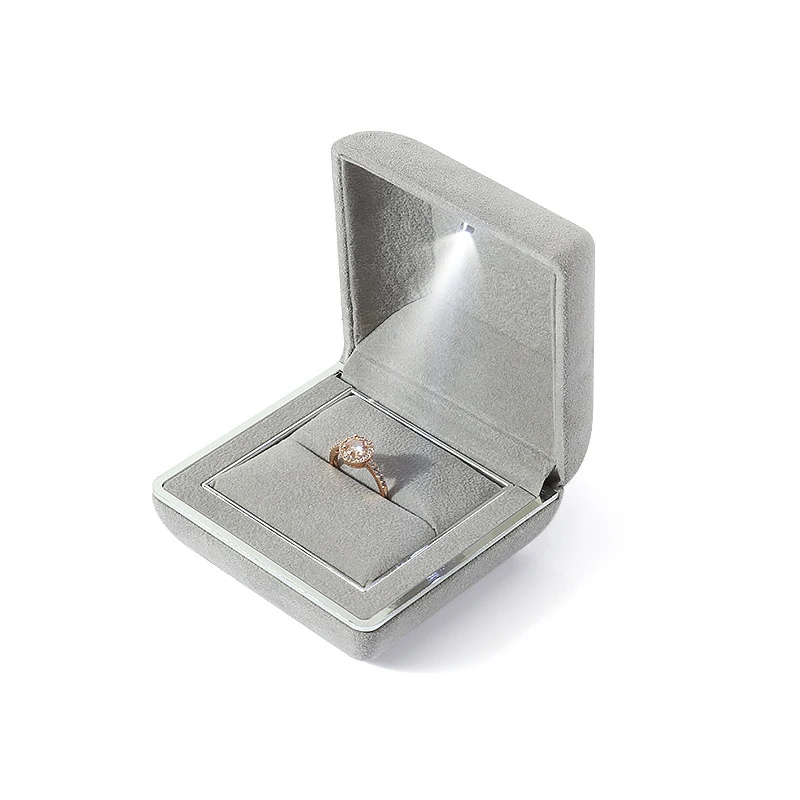 

High Quality LED Light Ring Pendant Box Luxury Suede Jewelry Box Packing Necklace Wedding Gift Display Storage Case