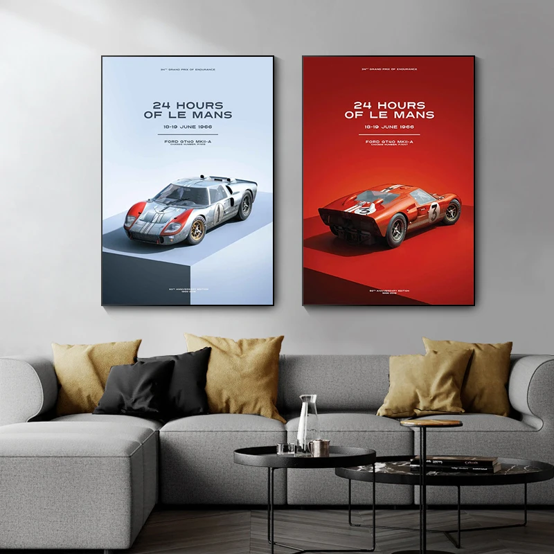 Ford GT 40 24 часа Ле Мана июня 1966 постер на холсте Печать настенные картины для