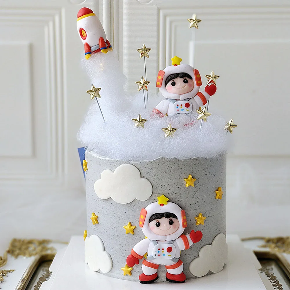 

Creativity Universe Stars Astronaut Rocket Children Happy Birthday Cake Topper For Party Decoration Dessert Lovely Gifts