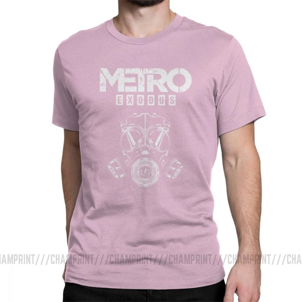 Мужская футболка Metro Exodus, футболки, противогаз, токсичные игры, игры Artyom Haunter, футболки с короткими рукавами, круглый вырез, одежда из чистого хлопка - Цвет: Розовый