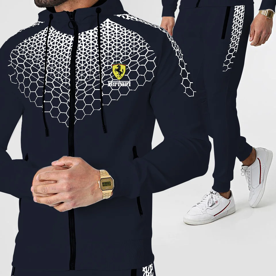 

Men Casual 3D printing Sets 2021 Winter New Brand Splice Jogger Tracksuit Zipper Hoodies+Pants 2PC Sets Men's brand Sportswear