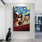 Картина на холсте Ван Гога и Мона Лиза, смешное искусство вождения, плакаты и принты Куадрос, настенные картины для гостиной, домашний декор