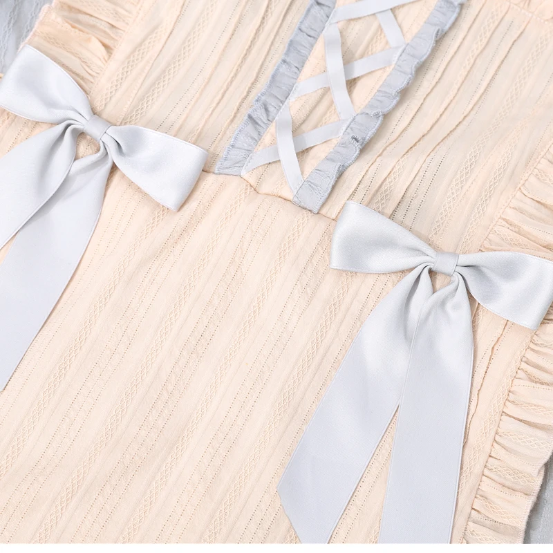 

Women Japanese Lolita Kawaii Dresses Sweet Girl Cute Bowknot Dress Spring Summer Doll Collar Cotton Pink Ruffle Dress