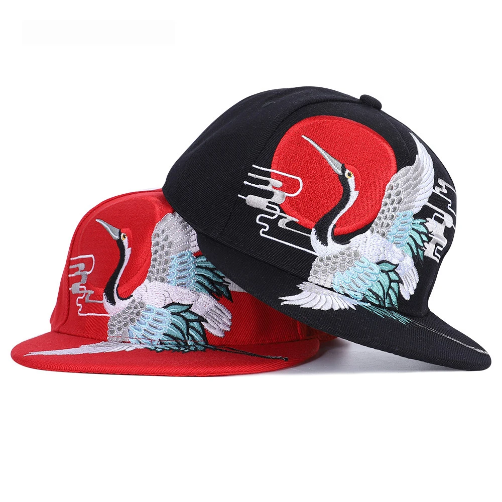 

2021 New Chinese Style Baseball Cap Adjustable Crane Embroidery Hip Hop Cap Hip Hop Outdoor Sports Men and Women Hipster Cap