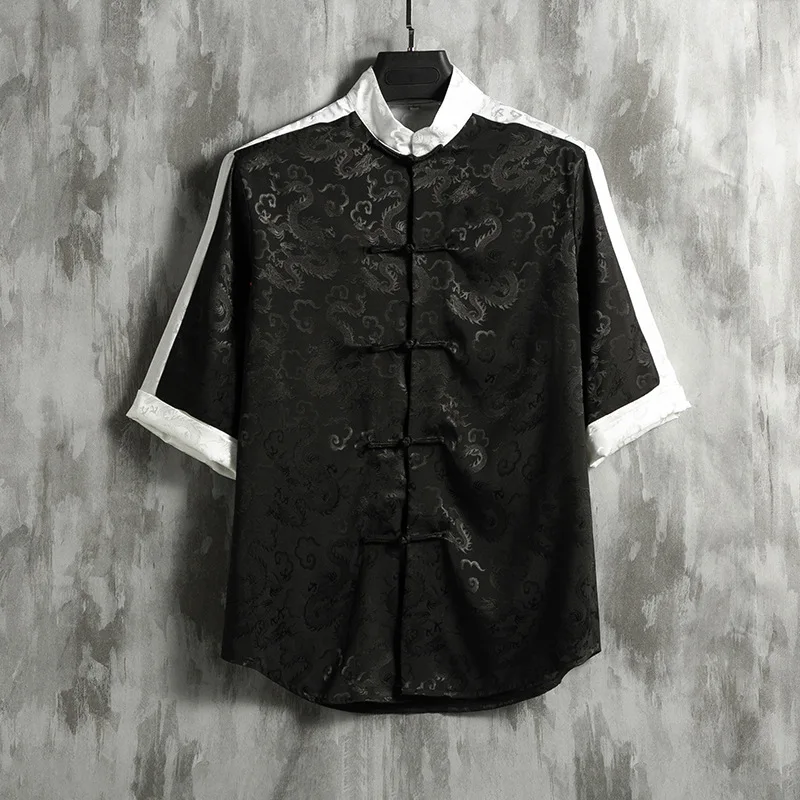 

2021 spring and summer new wall style men's shirt coil button coat silk loose jacquard shirt trend 2100