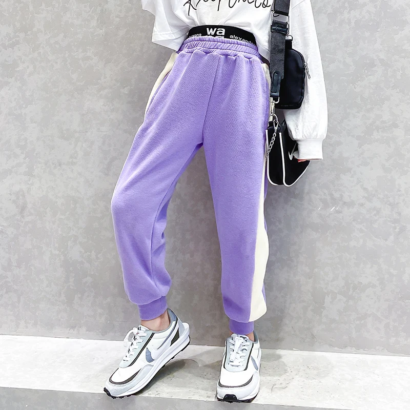 Осенняя одежда для девочек хлопковые брюки цвет: черный трикотажные штаны на