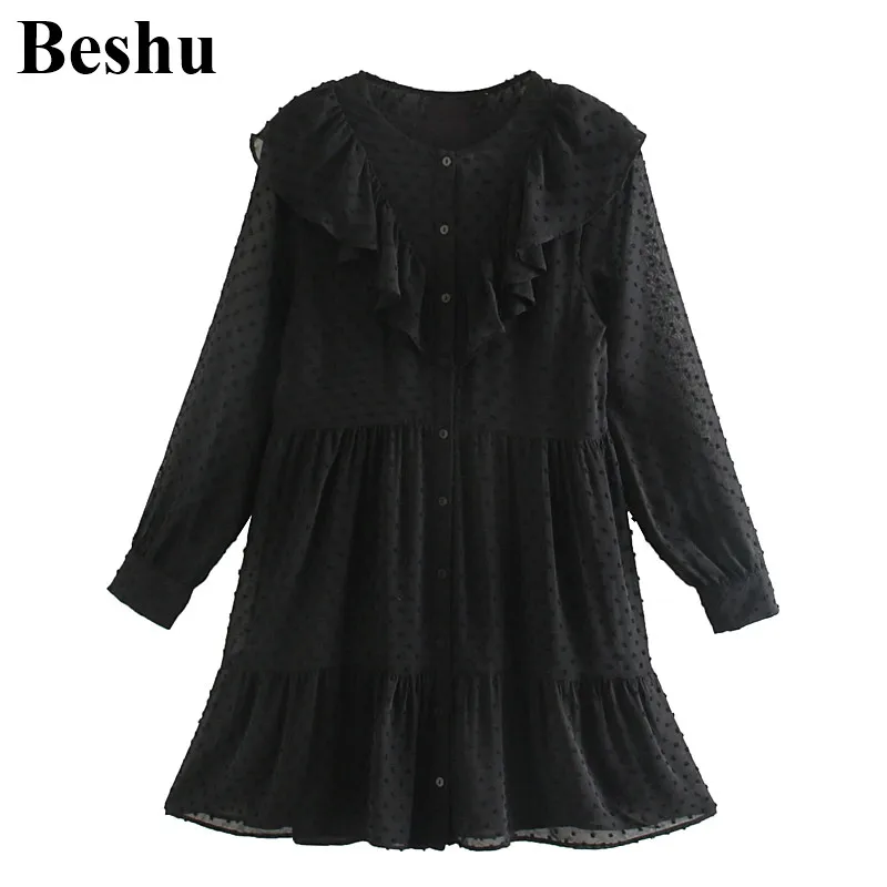 Женское винтажное мини платье za черное свободное из органзы с О образным вырезом