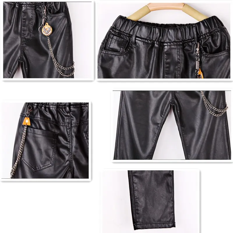 От 3 до 18 лет модная одежда для мальчиков Брюки из искусственной кожи детей