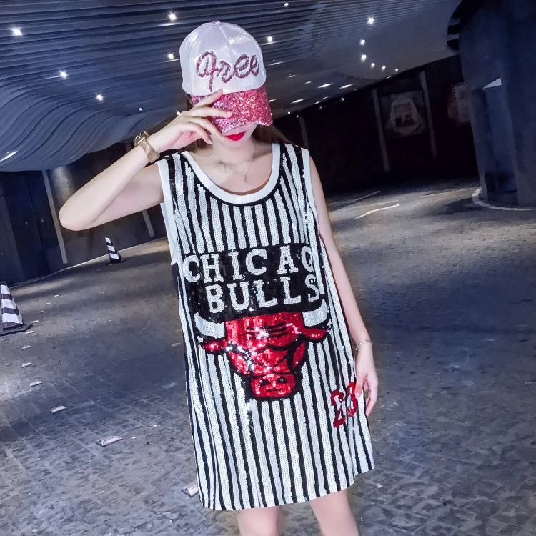 

Cartoon Bull Summer New Women's Sleeveless Long Exquisite Sequined Vest Sling T-Shirt Bottoming Shirt Loose Jumpsuit