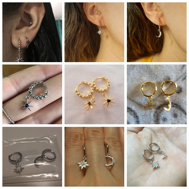 925 пробы серебряная Луна Звезда Полумесяц Серьги хугис минималистичные женские
