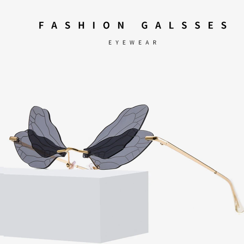 UV400 Rimless Sunglasses for Women and Men - Fashion Butterfly and Dragonfly Wings Design, Outdoor Mirror Sun Glasses image 3