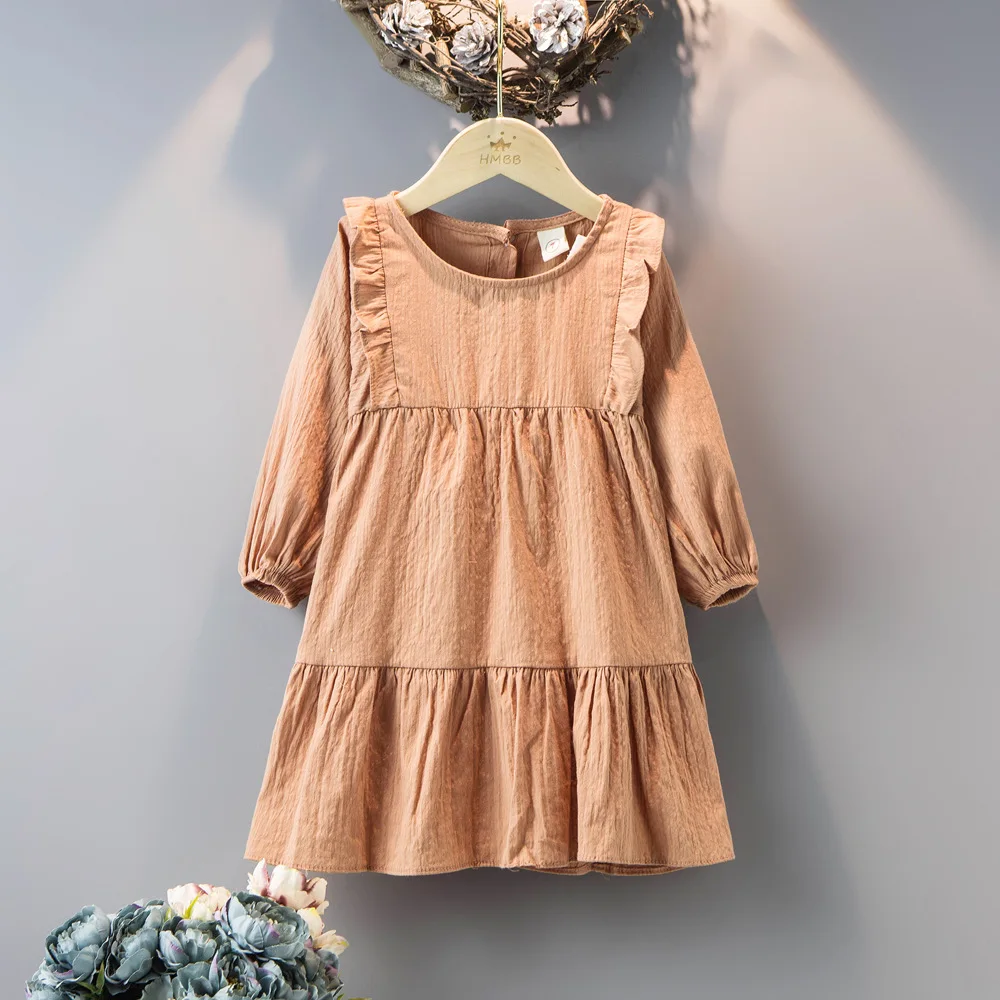 2020 New Arrivals Winter Girls Dress Casual Cotton Long Sleeve O Neck Ruffles Solid Cute Vestidos 2-7T | Детская одежда и обувь