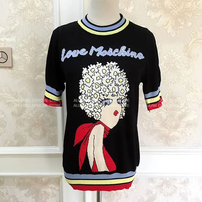 Женский трикотажный пуловер Mozuleva черный Жаккардовый джемпер с коротким рукавом