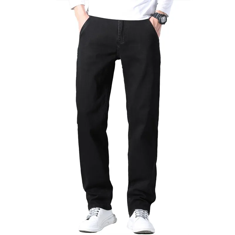 

2021 Autumn Winter Men's Straight Cut Jeans More Pockets Loose Pants Straight Leg Pants Fit Male Vintage Business Denim