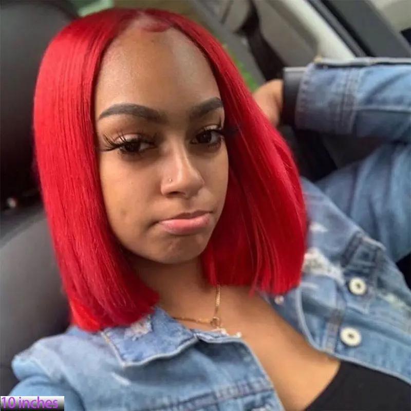 Красный боб парик бразильский 13X4 Короткий кружевной передний человеческих волос