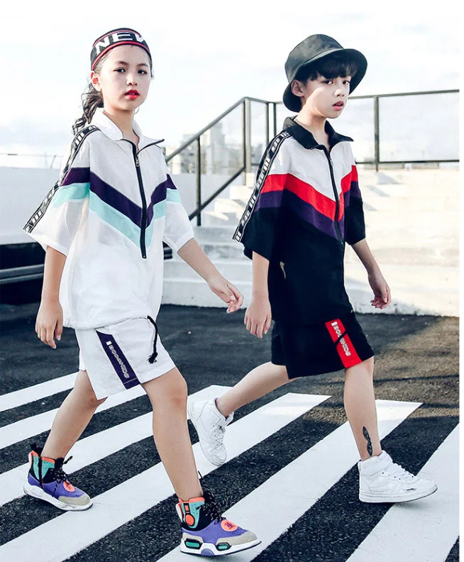 Свободные рубашки и шорты для мальчиков девочек костюм в стиле хип-хоп летняя