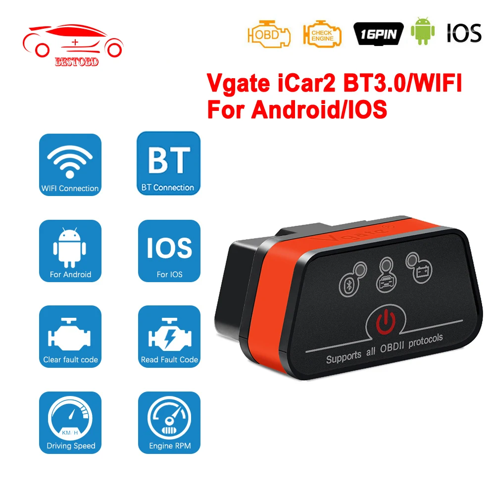 Автомобильный сканер Vgate iCar2 ELM327 Wi Fi Bluetooth диагностический OBD 2 ODB2 PK ELM 327 V 1