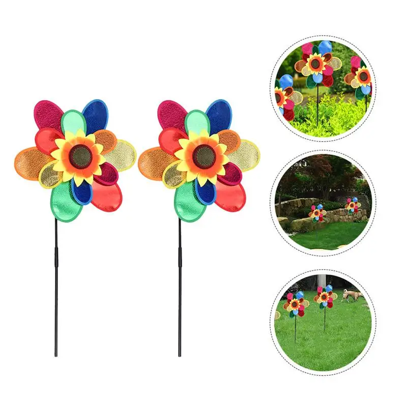 

2 Pcs Beautiful Exquisite Pinwheel Children's Windmill Sunflower Windmill Decors