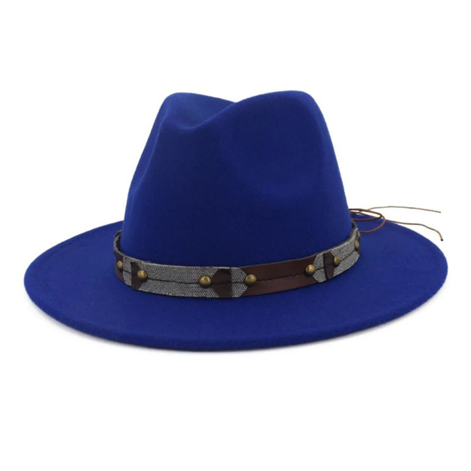 blue fedoras BUTTERMERE, фетровые шляпы с большими полями, женские, синие, твидовые, фетровые шляпы, женские, одноцветные, на каждый день, шапки со свининой, для осени и зимы, женские, джазовые шапки - Цвет: blue fedoras