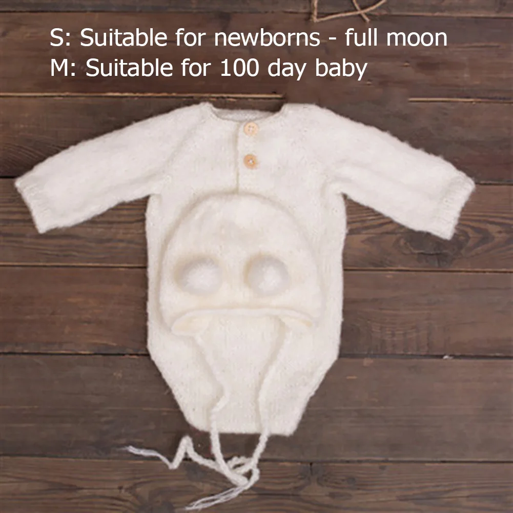 

Pasgeboren Baby Fotografie Props Jongen Meisje Outfits Schattige Beer Hoed En Overalls Set Zachte Mohair Bebe Foto Kleding Jumsu