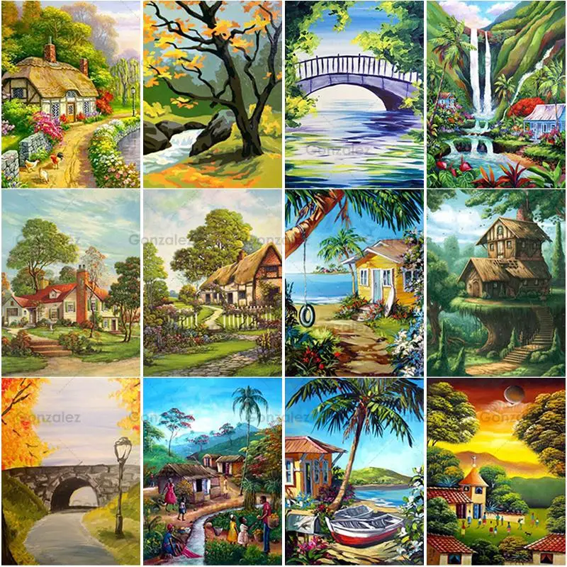 

Countryside View Painting Diamond Rhinestone Full Drill 5D Diy Embroidery Mosaic Cross Stitch Home Decoration Handicrafts Gifts
