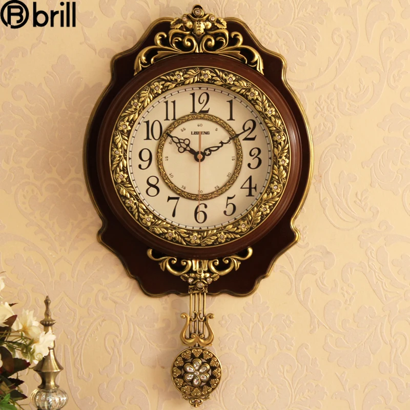 

Large Pendulum Wall Clock Silent Luxury Vintage Living Room Wall Clock Reloj Pared 3d Clock Mechanism Antique Style Home Decor