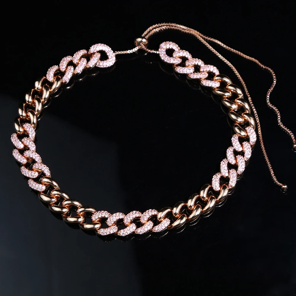 

Miami Rose Gold Cuban Link Pink Rhinestone Necklace Chain Full Bling Punk Bling Bling Charm Glitter Hiphop Jewelry New arrivals