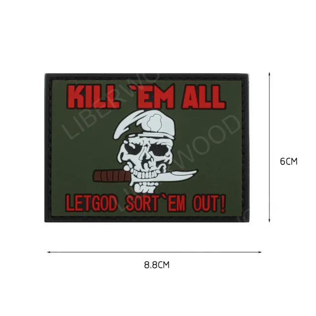 KILL ALL GREEN Morale Patches No Knife No Life SKULL PVC 3D Military Tactical Patch badge applique EMBLEM - Цвет: KILL ALL GREEN