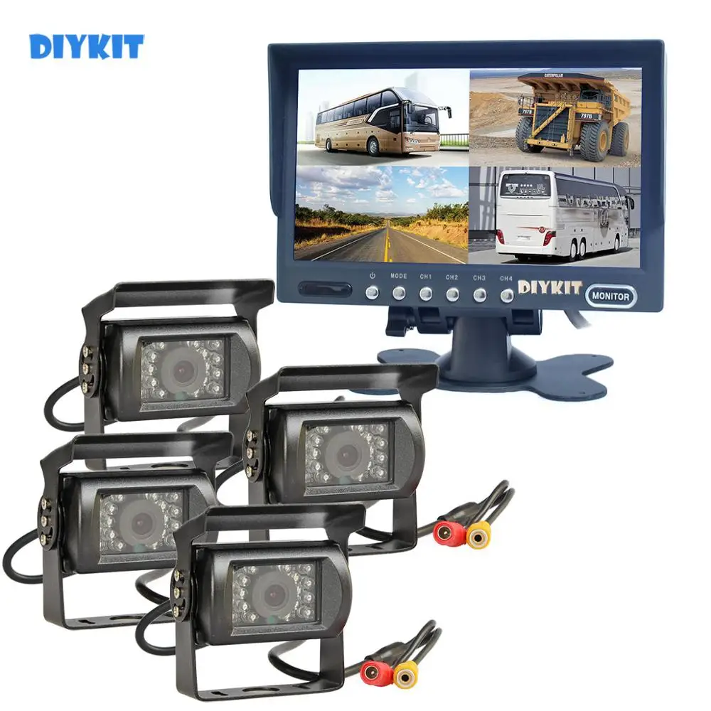 DIYKIT " 4 Сплит QUAD заднего вида монитор автомобильный монитор+ CCD ИК ночного видения резервная камера заднего вида Водонепроницаемая для грузовика автобуса