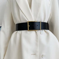 womens fashion black wide belt square pin buckle imitation leather waist strap decorative coat dress simple dress waistband