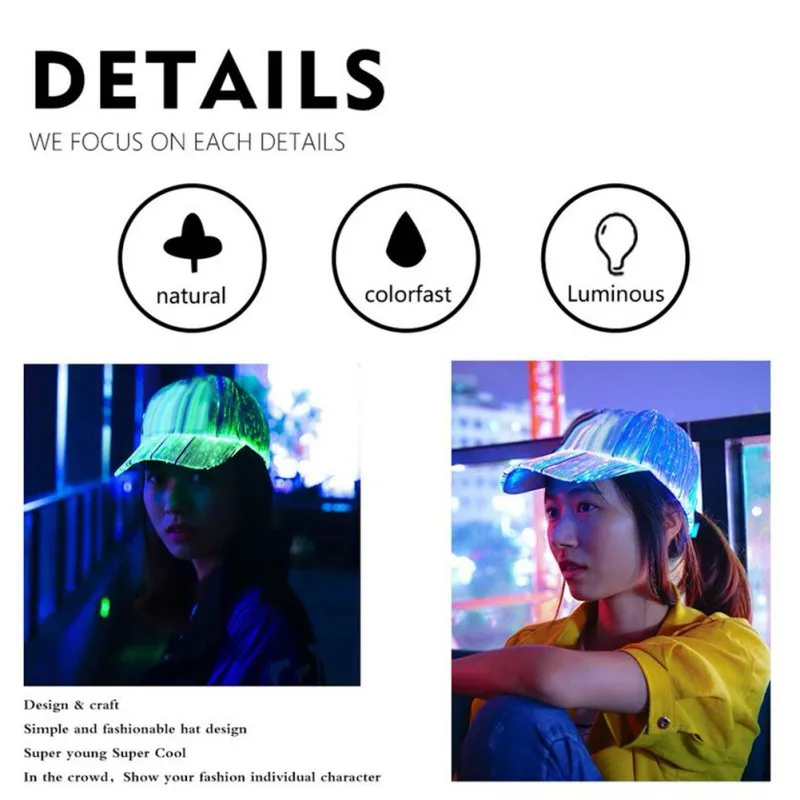

1PCS Color-changing LED Luminous Cap Fiber Optic Cap Luminous Colorful Baseball Cap Hip Hop Cap Glow Party Supplies