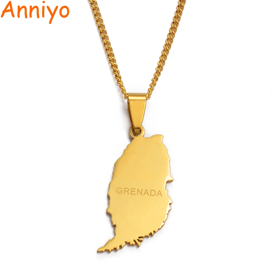 Ожерелья Anniyo маленький золотого цвета с картой острова Гренада и тонкой цепочкой