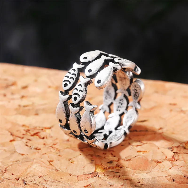 Винтажное серебряное кольцо Huitan в виде рыбы для девочек креативные кольца
