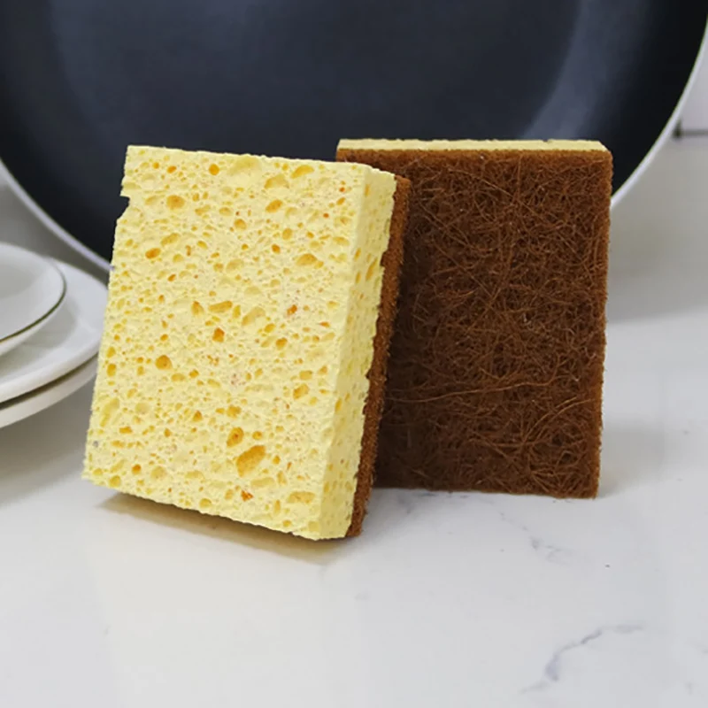 

55 Пакет натуральный скраб на основе губки пальмовое волокно для мытья посуды Кухня скруббер без царапин биоразлагаемые 2-сторонняя губки