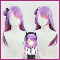 vtuber tokoyami towa wig bun hololive idol cosplay girls purple mixed pink long straight synthetic hair