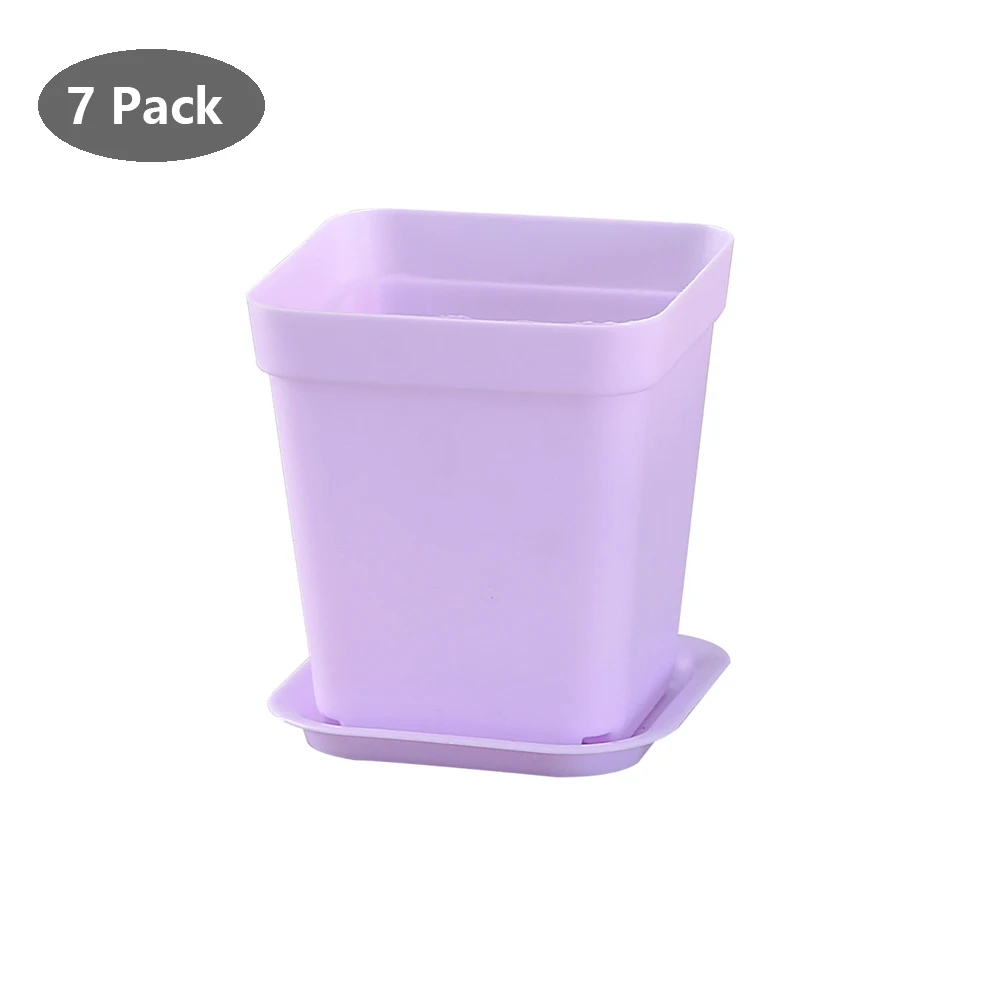 Purple Утолщенный красочный квадратный пластиковый цветочный горшок для дома, сада, офиса, вазон для суккулентов, теплицы, лотки для питомцев С подносами - Цвет: Purple