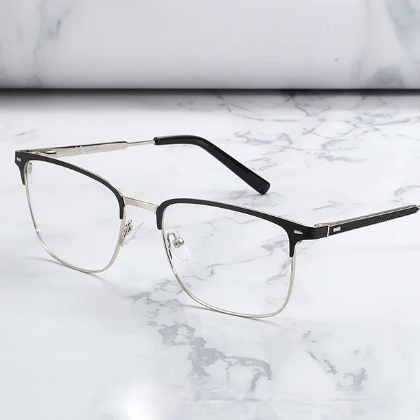 

BLUEMOKY Half Rim Alloy Optical Glasses Frames Men Anti Blue Light Lenses Business Style Square Myopia Prescription Eyeglasses