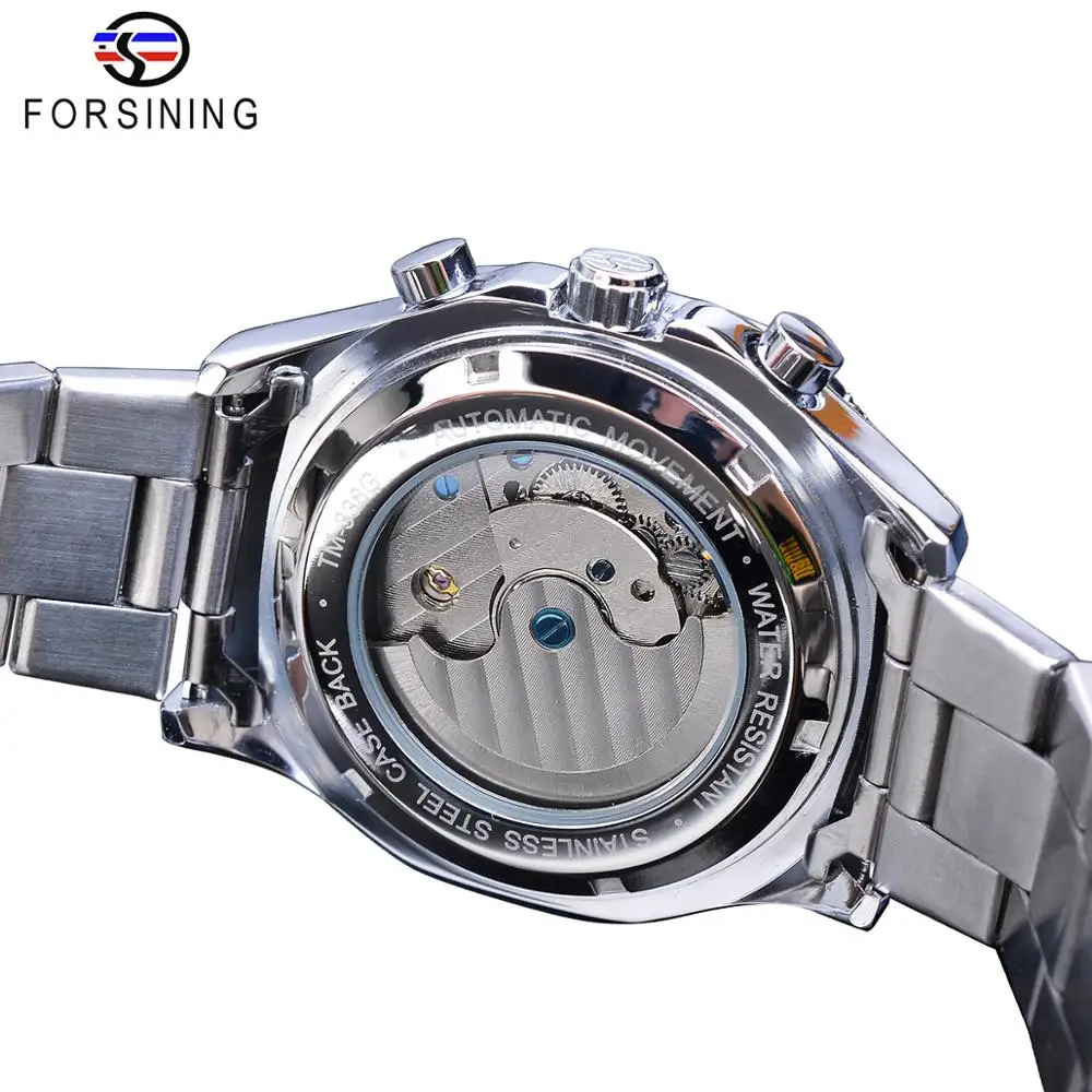 Forsining квадратные мужские механические наручные часы Tourbillon Moon Phase Calendar автоматическое Деловое платье ремни для наручных часов из нержавеющей стали