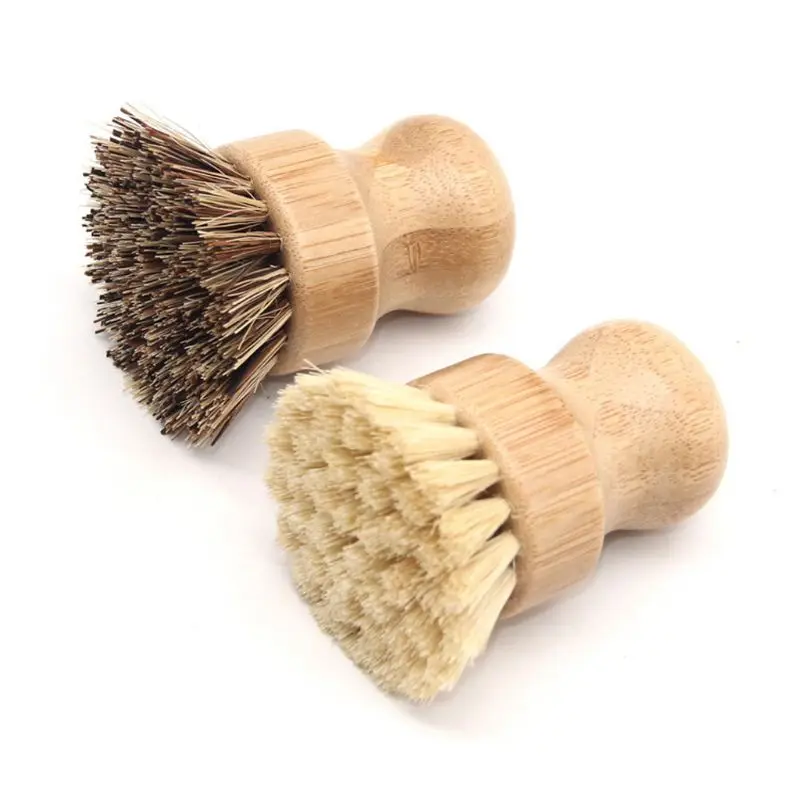 

Bamboo Kitchen Cleaning Pan Pot Brush Short Round Wooden Handle Bowl Wash Tool
