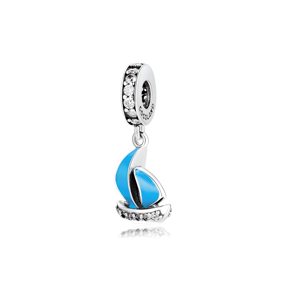 Подходит для Pandora Charms браслеты Gondola бусы с синей эмалью и прозрачными фианитами 100%