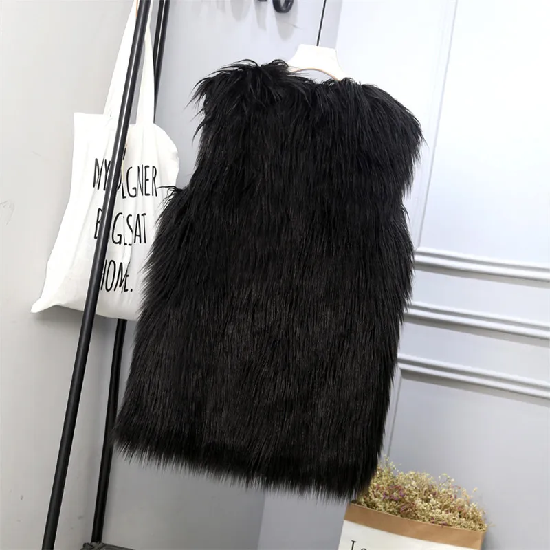 Новинка S/3Xl женские длинные жилеты из искусственного меха зима-осень пушистые меховые куртки без рукавов с v-образным вырезом Модные жилеты из искусственного меха J3047
